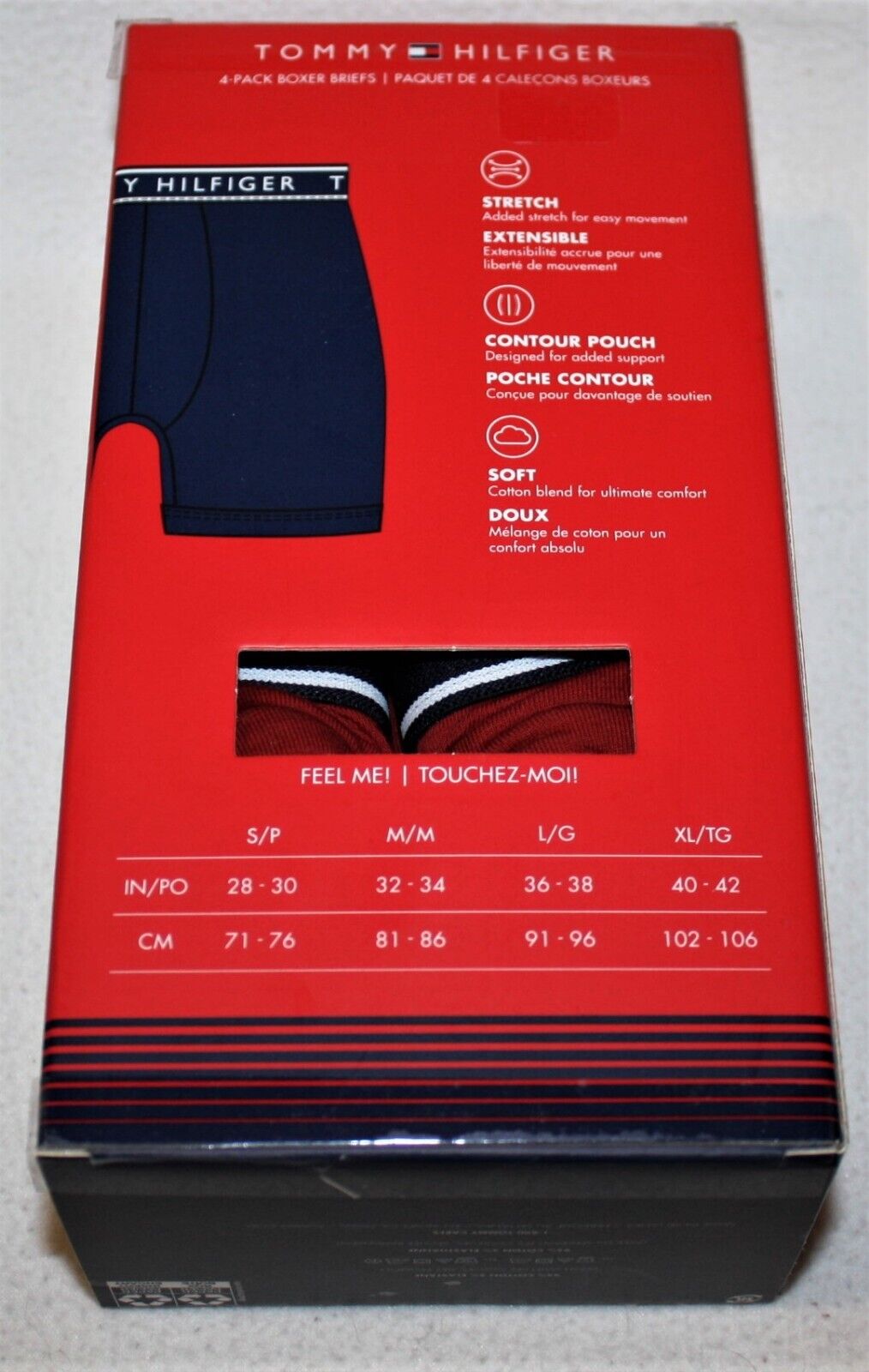Paquete de 4 Boxer Briefs Tommy Hilfiger 🇺🇸  Tela algodón stretch color rojo, gris y negro Talla M