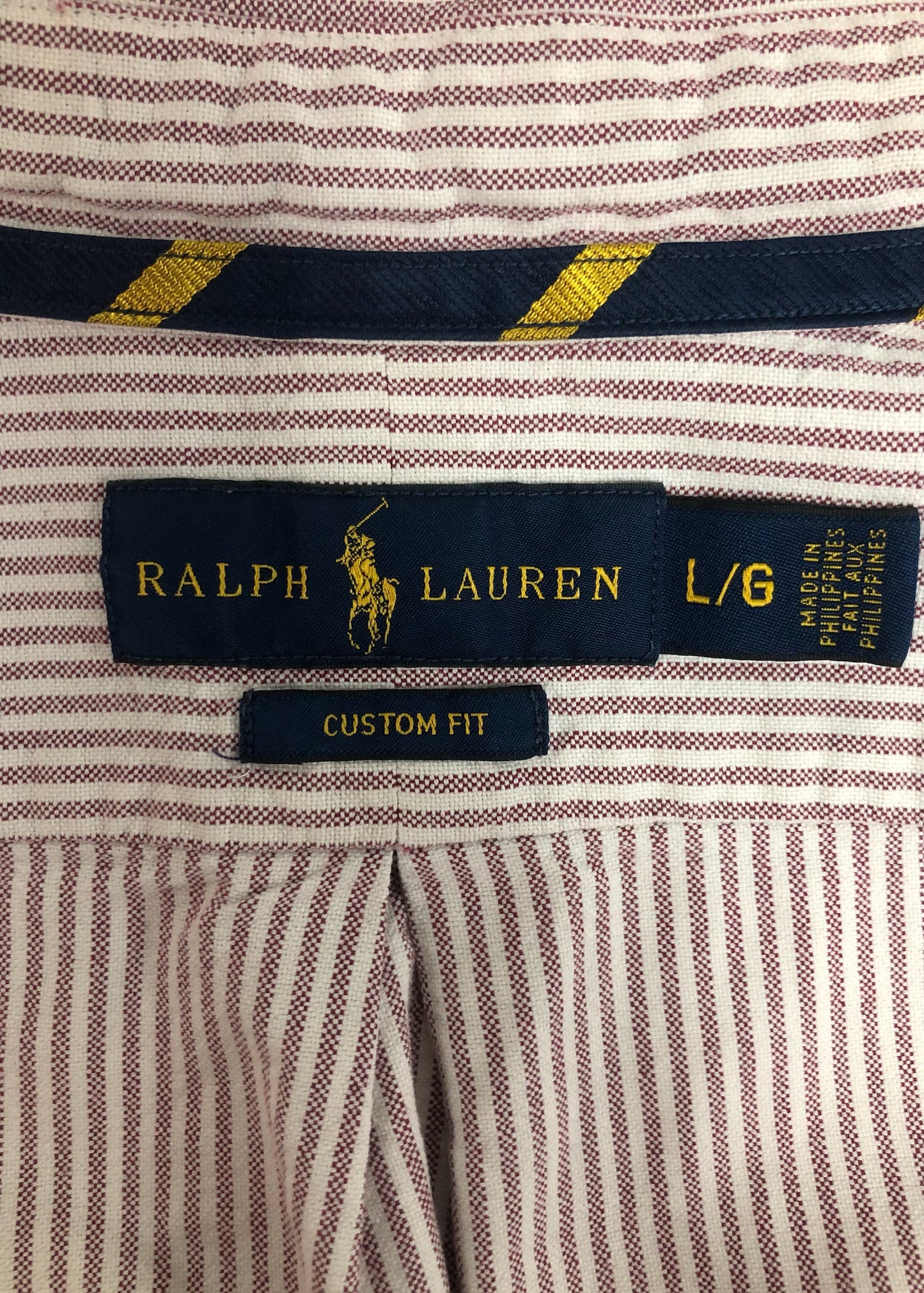 Camisa de botones Polo Ralph Lauren 🏇🏼 Oxford color blanco con rayas en rosado oscuro Talla L Entalle Custom Fit