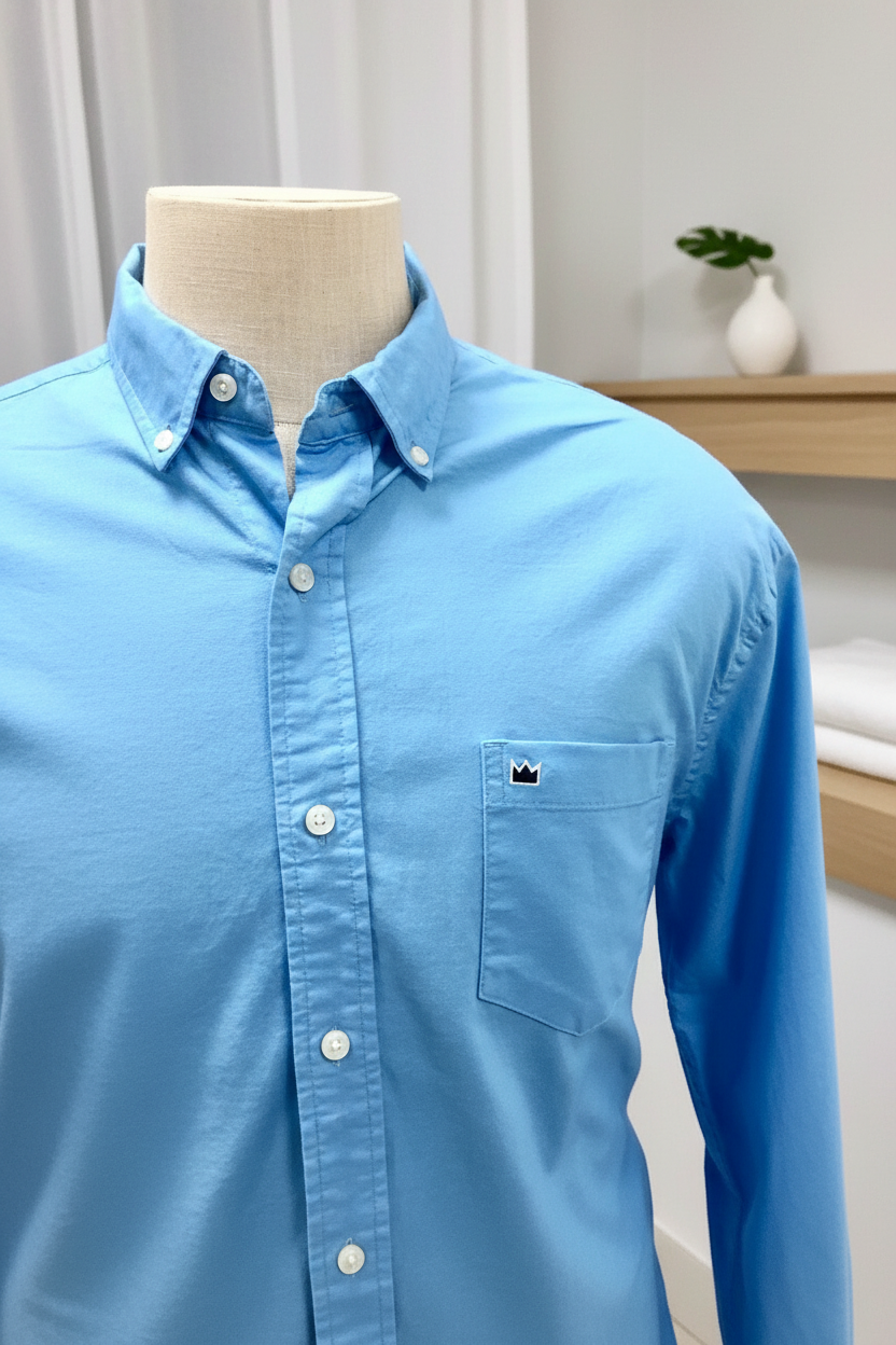 Camisa de botones Crown & Ivy 👑 Oxford en color celeste Talla L Entalle Clásico