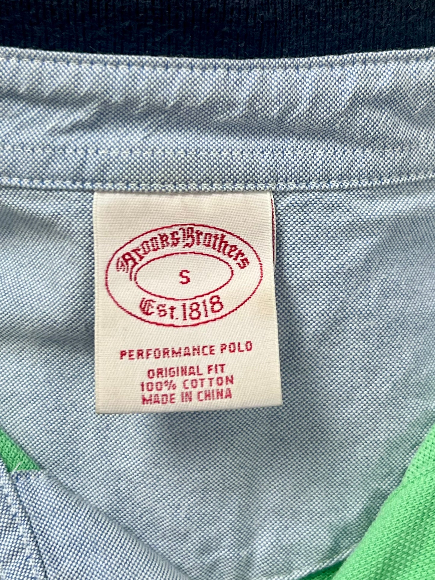 Camiseta Polo Brooks Brothers 🐑 color verde y cuello azul Talla S Entalle Regular
