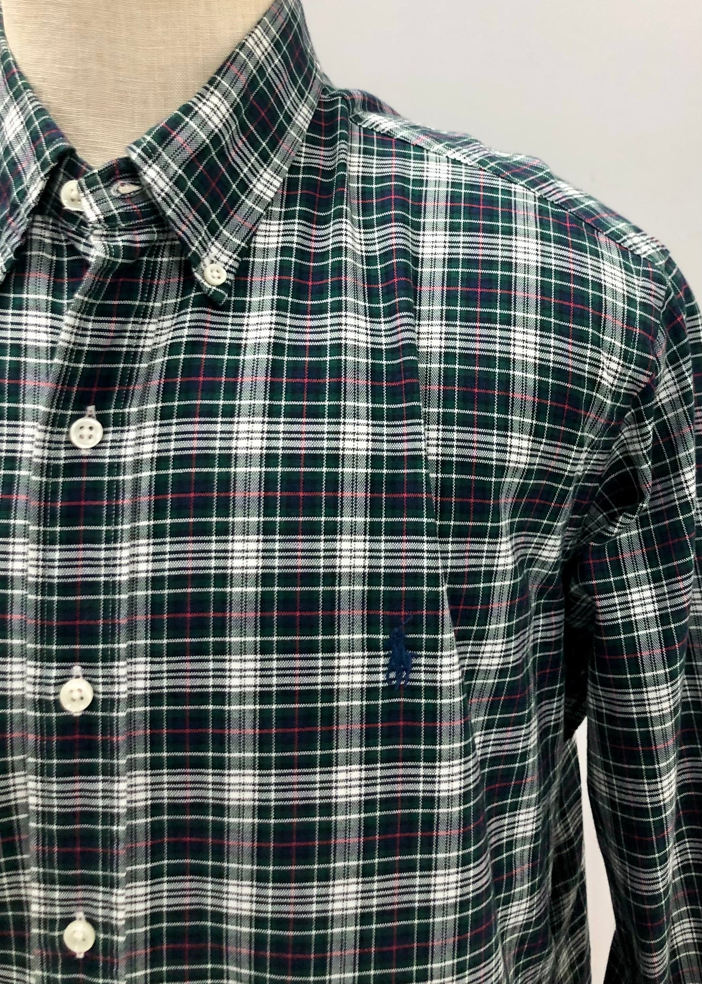 Camisa Polo Ralph Lauren 🏇🏼 Oxford con patron de cuadros verde oscuro, azul y blanco Talla XL Entalle Regular