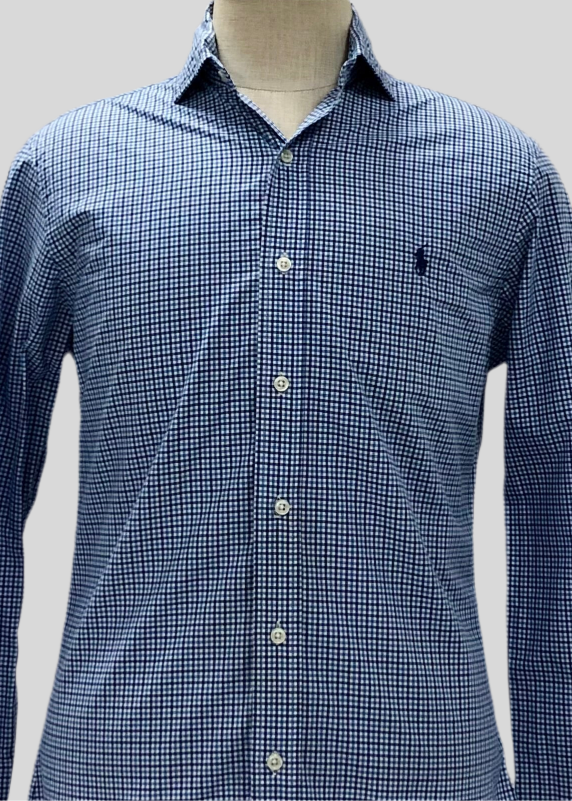 Camisa Polo Ralph Lauren 🏇🏼 con patron de cuadros celeste, azul y blanco Talla M Entalle Slim Fit