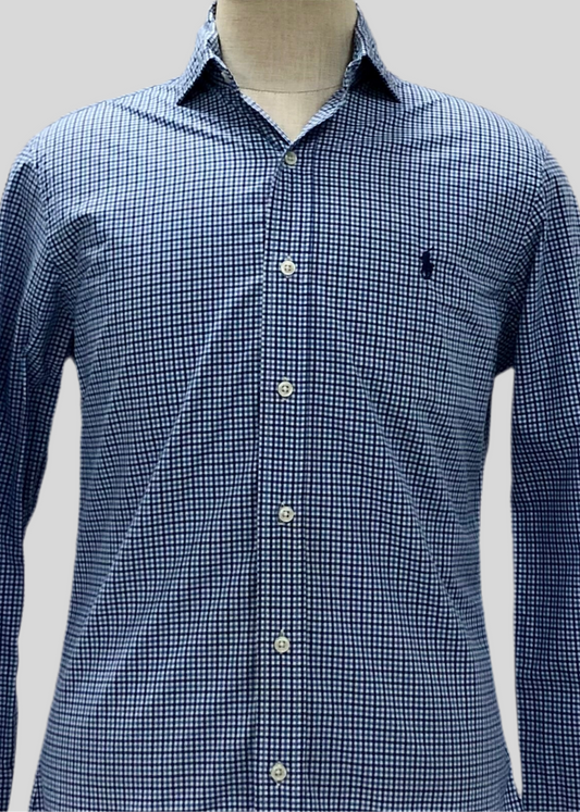 Camisa Polo Ralph Lauren 🏇🏼 con patron de cuadros celeste, azul y blanco Talla M Entalle Slim Fit