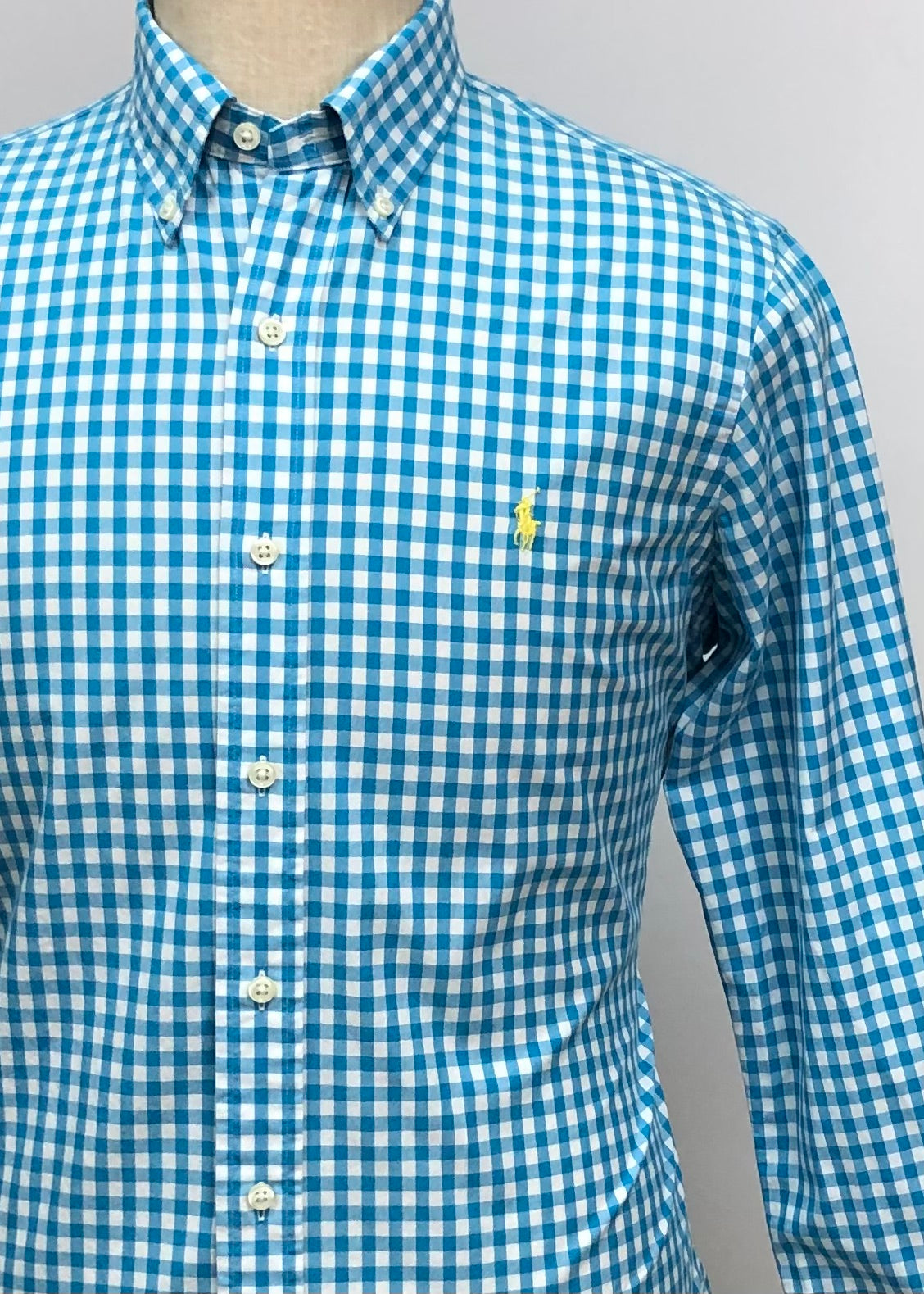 Camisa Polo Ralph Lauren 🏇🏼 con patrón de cuadros gingham turquesa y blanco Talla M Entalle Regular