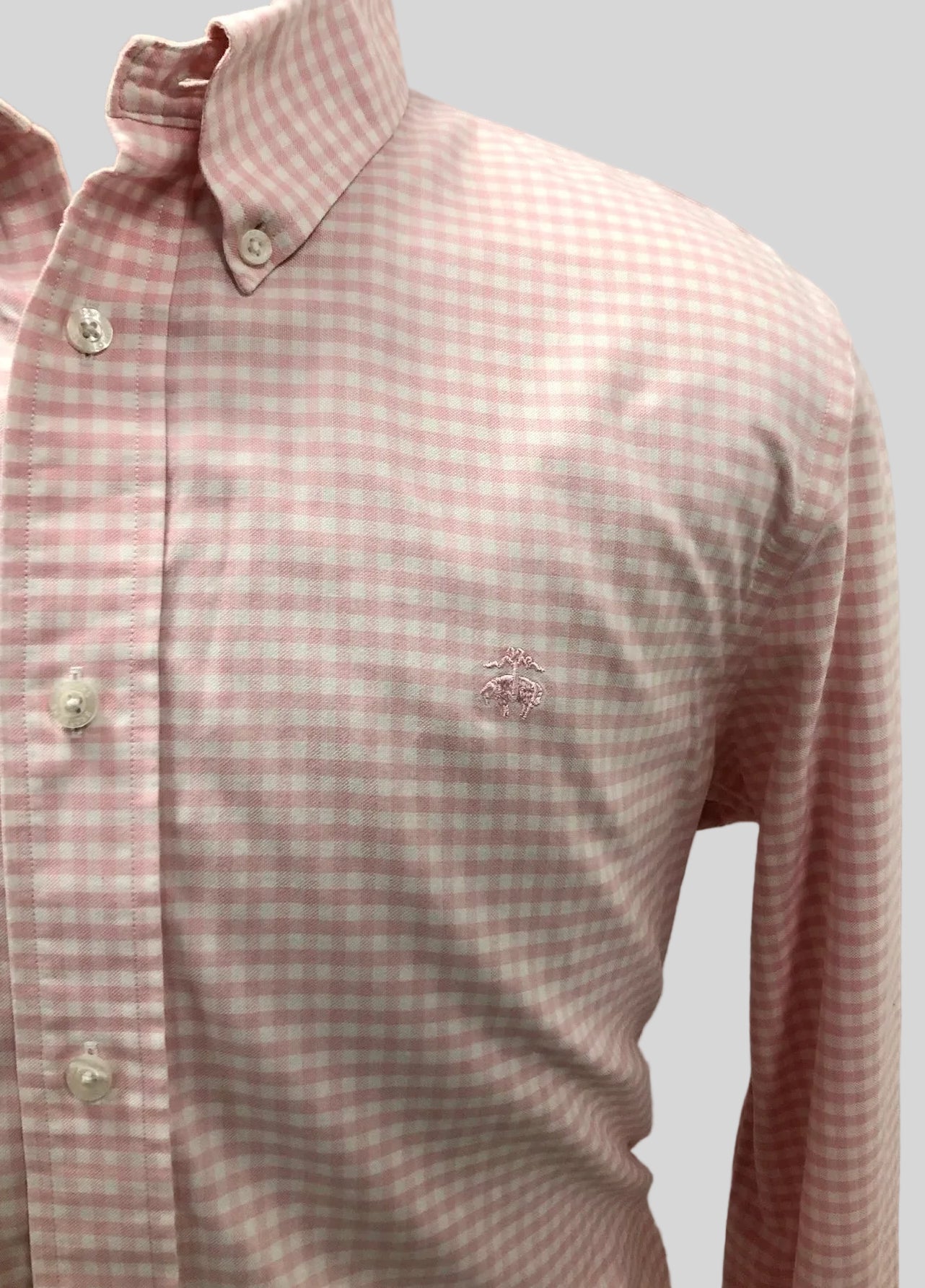 Camisa de botones Brooks Brothers 🐑 de cuadros gingham en color rosado claro y blanco Talla L Entalle Regular