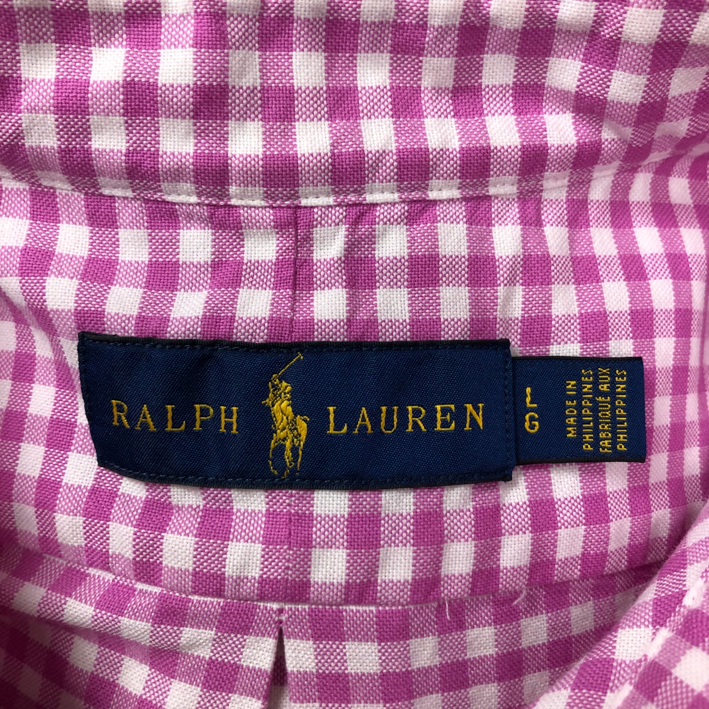 Camisa Polo Ralph Lauren 🏇🏼 Oxford con patron de cuadros gingham rosado intenso y blanco Talla L Entalle Regular