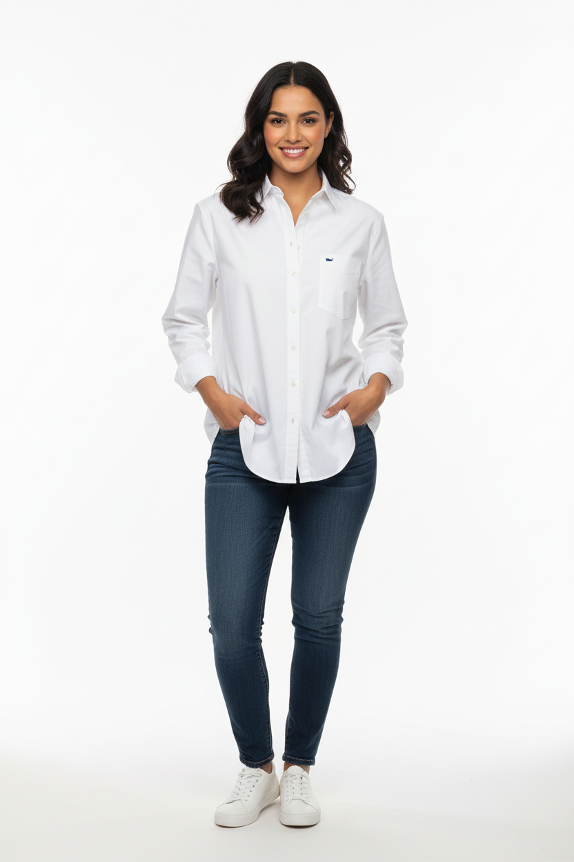 Camisa de mujer Vineyard Vines 🐳 Oxford color blanco Talla XXL (20) Entalle Regular