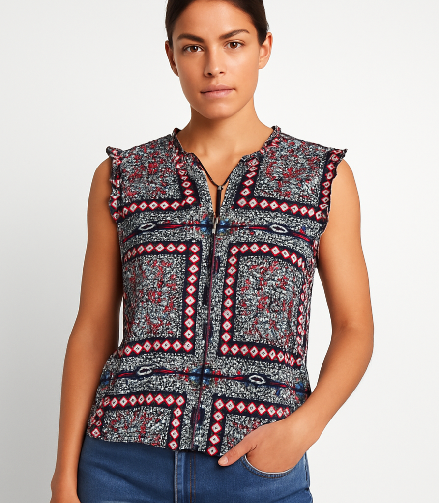 Blusa de mujer Tommy Hilfiger 🇺🇸 con patrón de flores en color rojo, verde, negro y blanco Talla M Entalle Regular