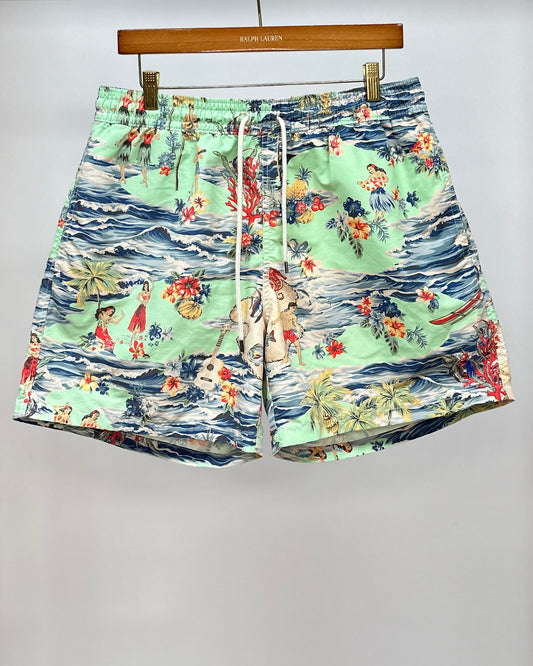 Short de baño Polo Ralph Lauren 🏇🏼color verde claro con diseño hawaiano talla L