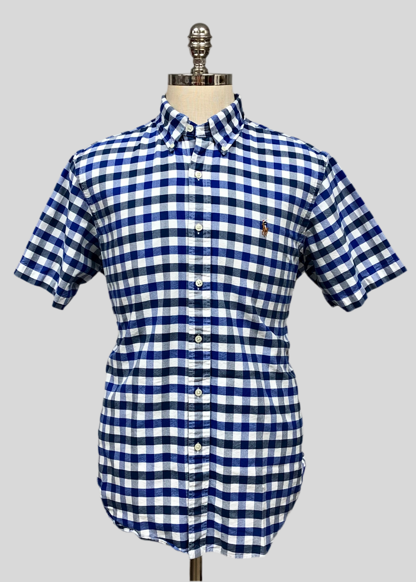 Camisa Polo Ralph Lauren 🏇🏼 Oxford blanca con patron de cuadros en color verde oscuro y azul Talla L Entalle Regular