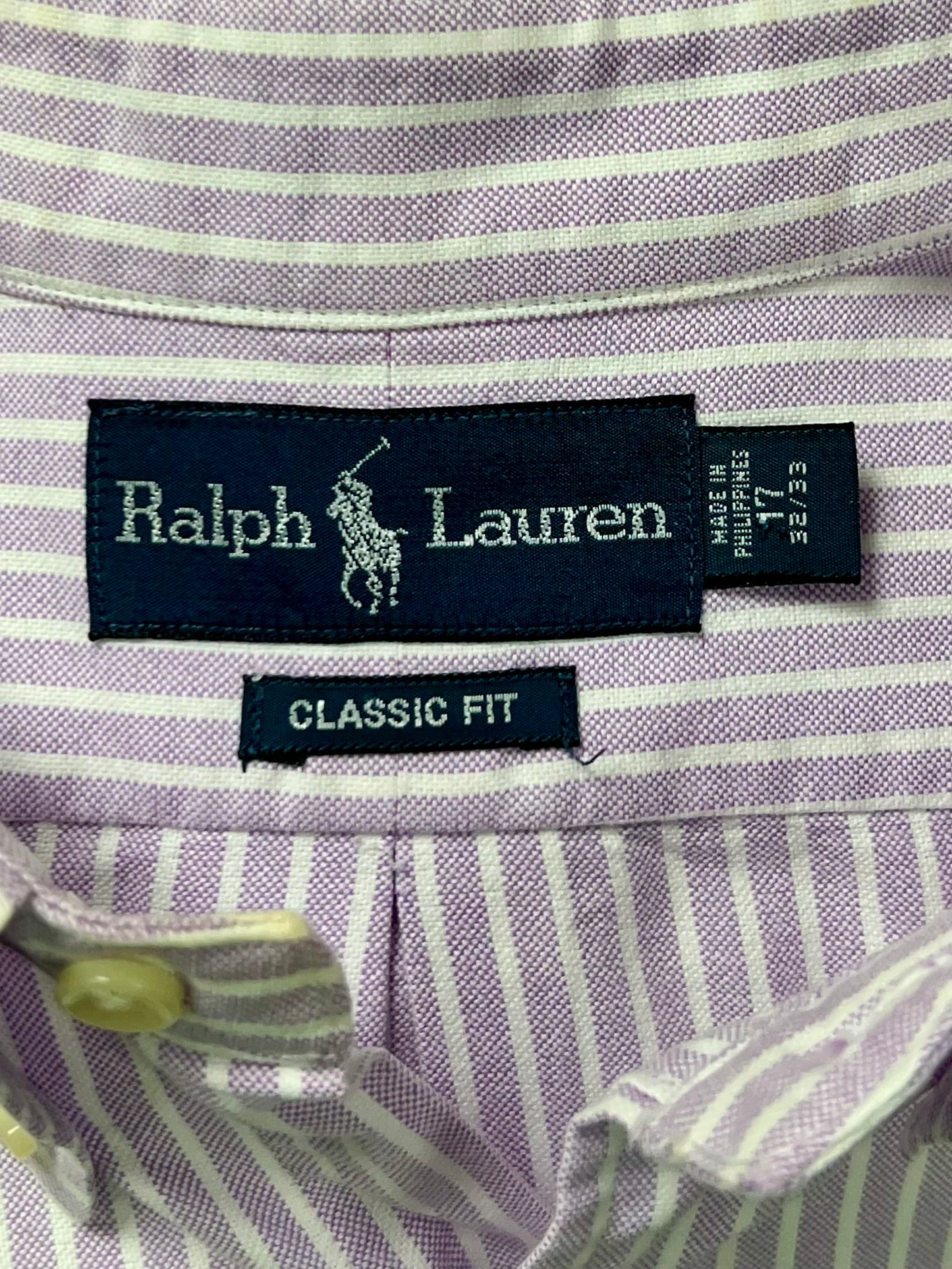 Camisa Polo Ralph Lauren 🏇🏼 Oxford de rayas en color lila y blanco Talla XL Entalle Clásica
