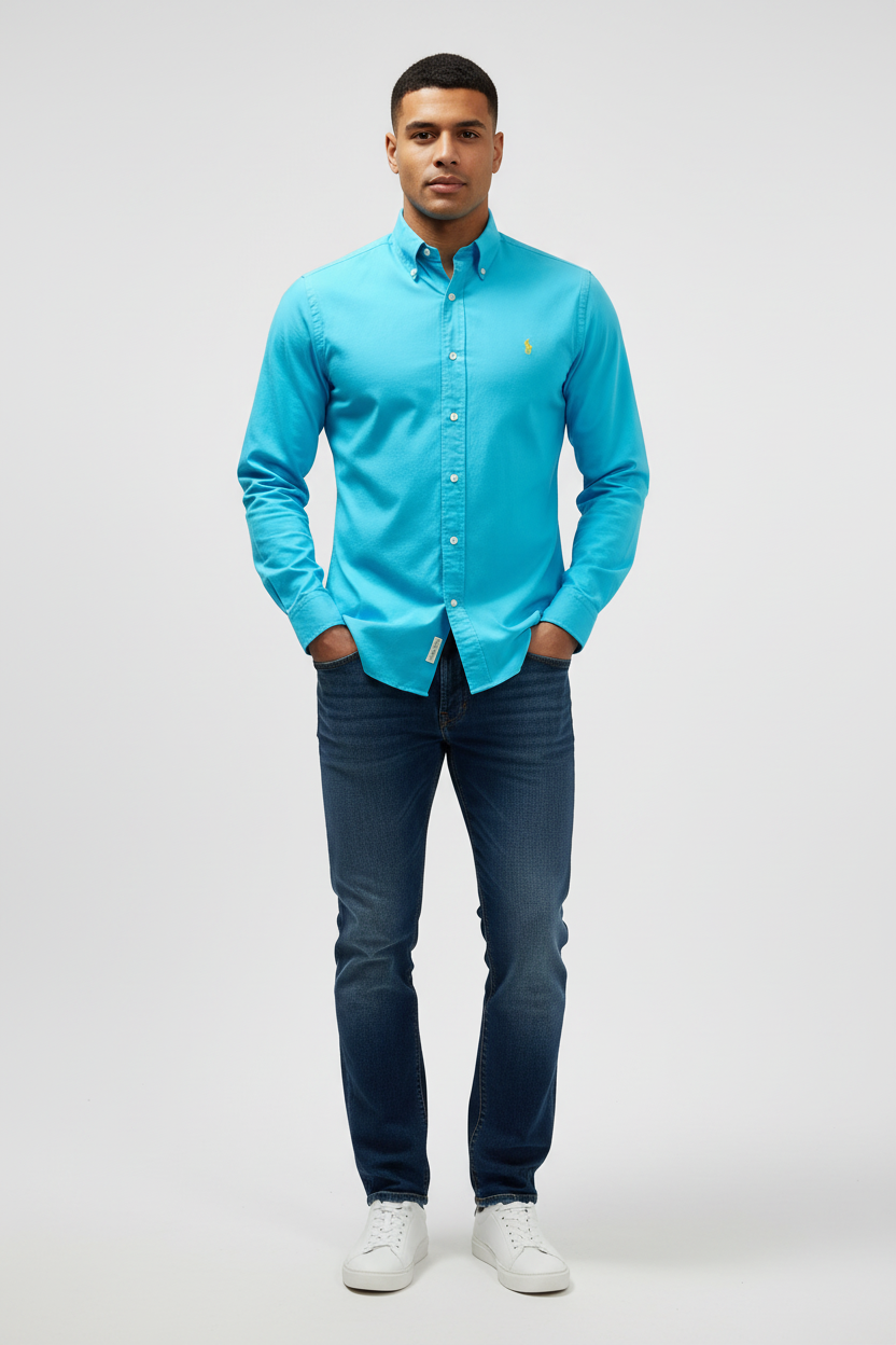 Camisa de botones Polo Ralph Lauren 🏇🏼 Oxford en color turquesa intenso Talla M Entalle Regular