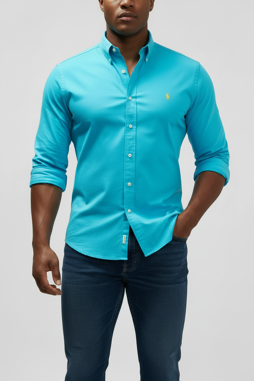 Camisa de botones Polo Ralph Lauren 🏇🏼 Oxford en color turquesa intenso Talla M Entalle Regular