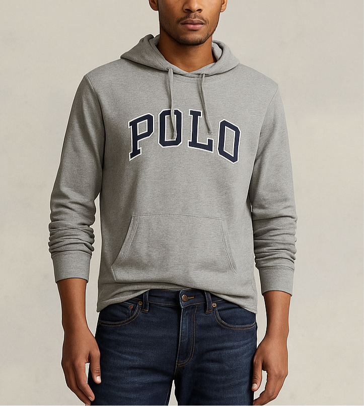 Sueter Jersey con capucha Polo Ralph Lauren 🏇🏼 color gris claro con logo en letras Talla L