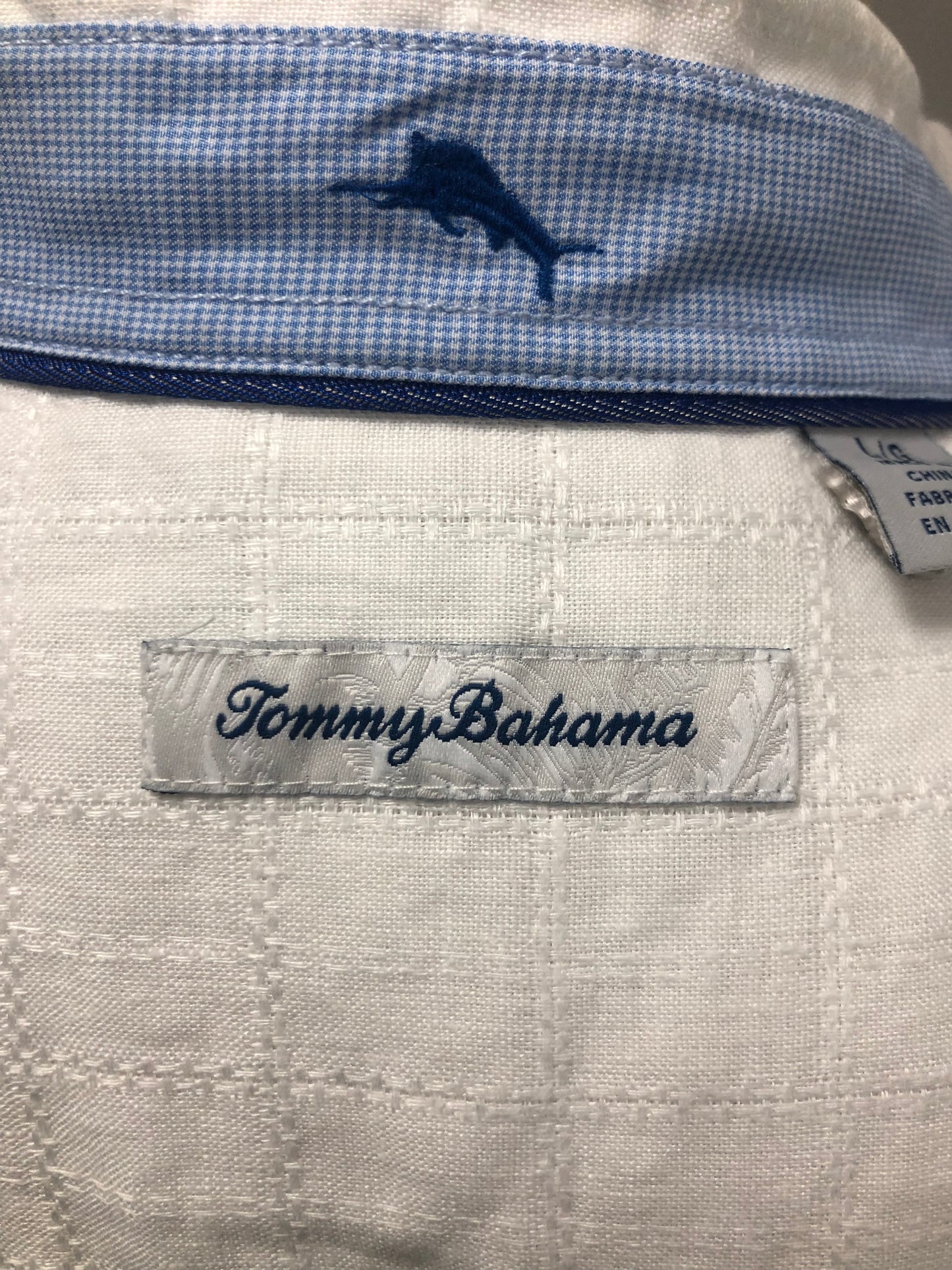 Camisa de botones Tommy Bahama 🌴 color blanco con diseño tejido Talla L Entalle Regular