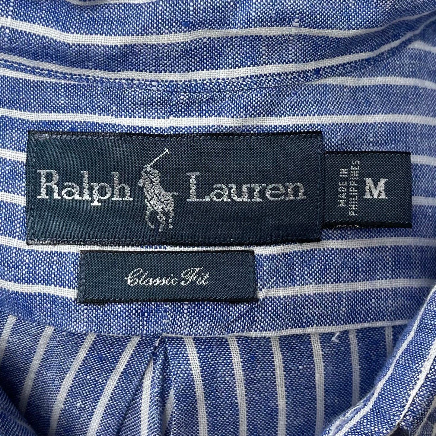 Camisa Polo Ralph Lauren 🏇🏼 de Lino con patron de rayas en color azul y blanco Talla M Entalle Clásico