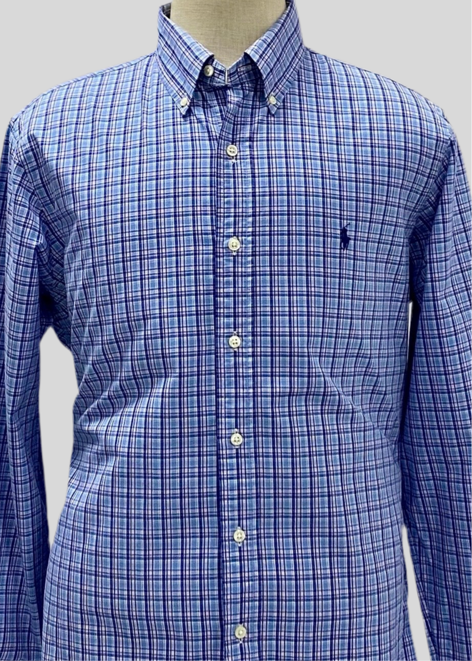 Camisa celeste de cuadros en color azul y rosado Polo Ralph Lauren 🏇🏼Talla L Entalle Custom Fit