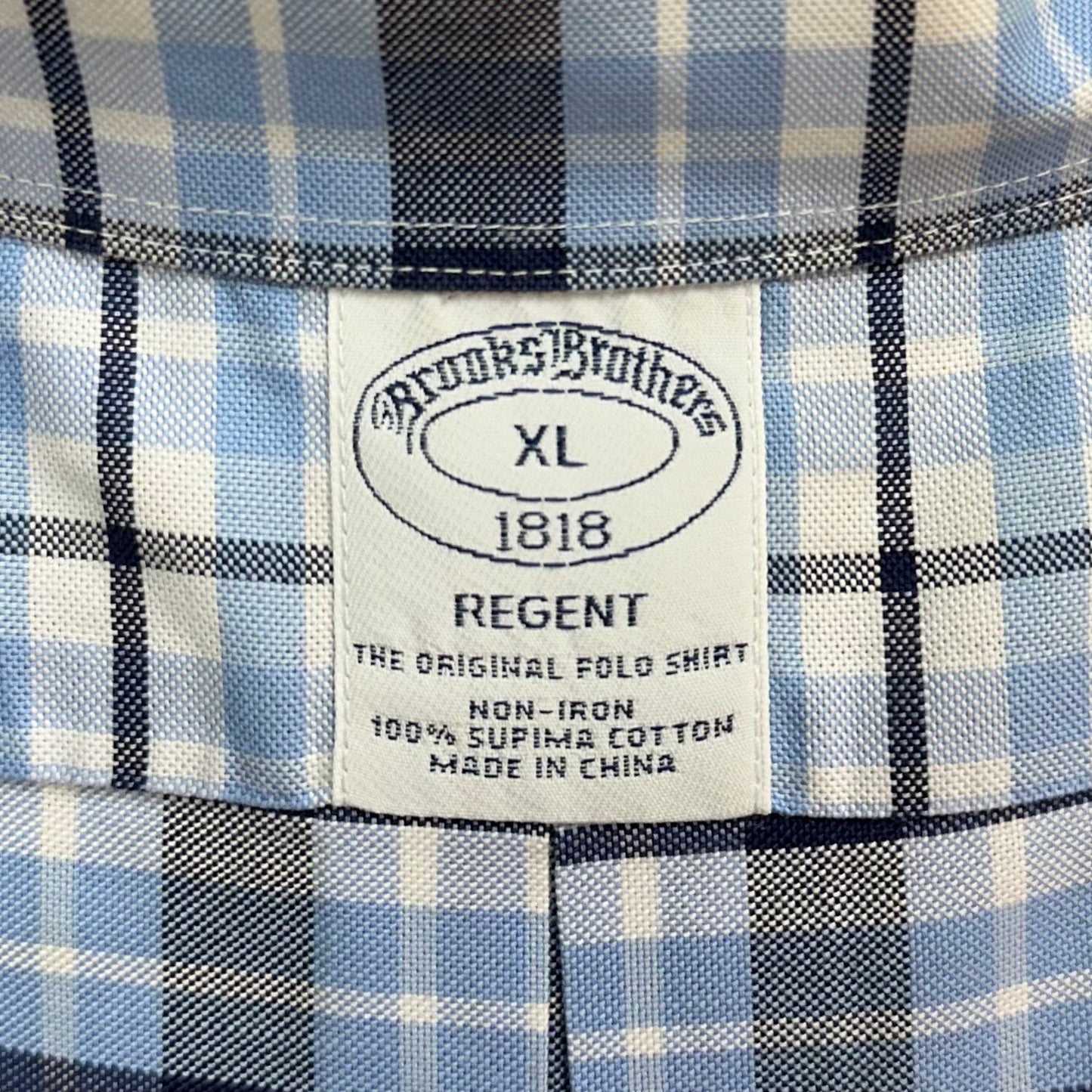 Camisa Brooks Brothers 🐑 con patrón de cuadros azul navy, celeste y blanco Talla XL Entalle Regular