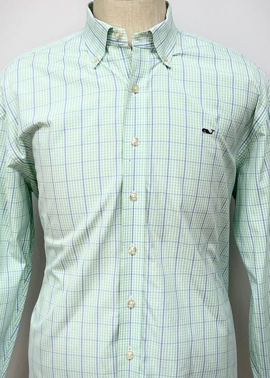 Camisa de botones Vineyard Vines 🐳 color blanco de cuadros en color celeste y verde claro Talla XL Entalle Regular