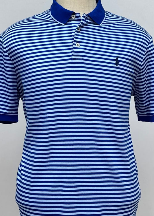 Camiseta Polo Ralph Lauren 🏇🏼con patron de rayas en color azul y celeste Talla L Entalle Clásico