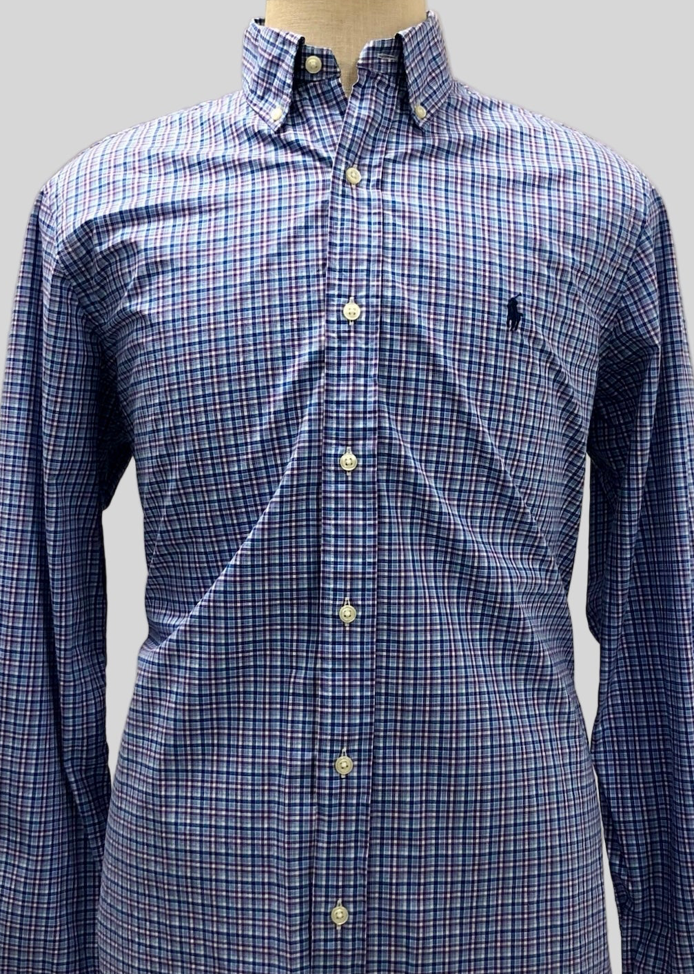 Camisa Polo Ralph Lauren 🏇🏼 de cuadros celeste, azul, morado Talla L Entalle Clásico