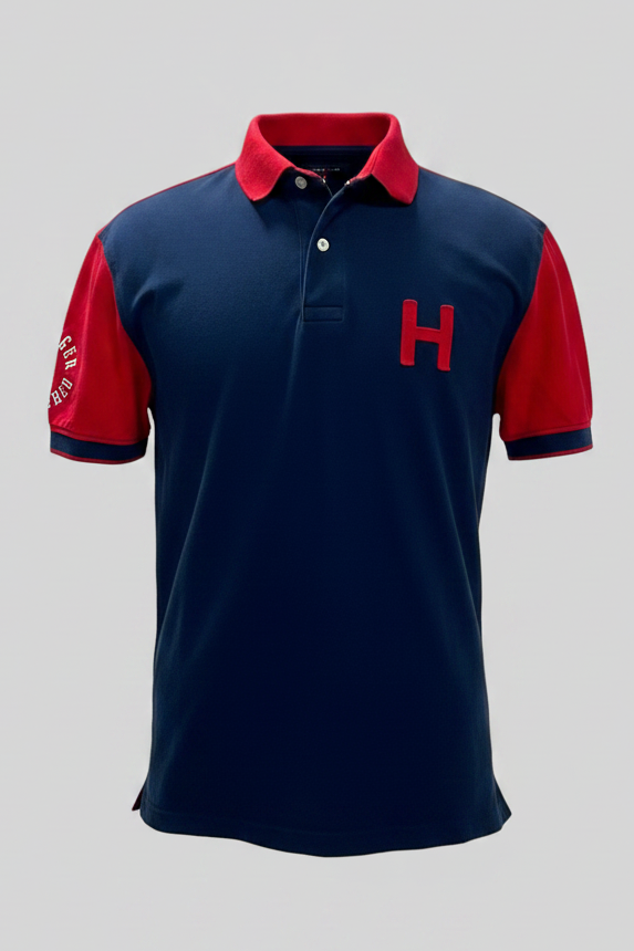Camiseta Polo Tommy Hilfiger 🇺🇸 color azul navy y mangas y cuello en rojo Talla L Entalle Regular (ver descripción)