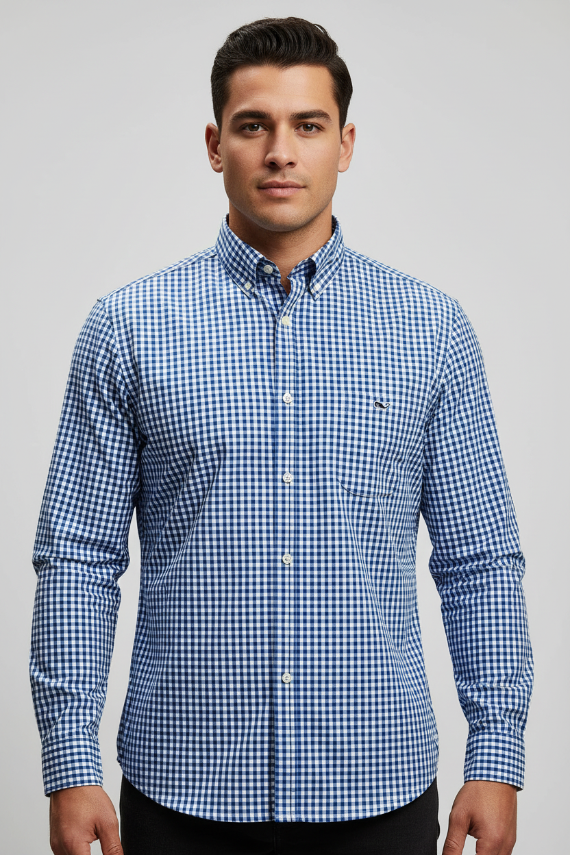 Camisa de botones Vineyard Vines 🐳 de cuadros en color azul y blanco Talla L Entalle Clásico