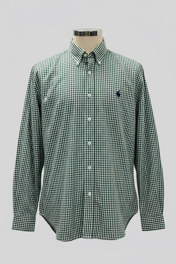 Camisa de botones Polo Ralph Lauren 🏇🏼 con patrón de cuadros gingham verde oscuro y blanco Talla XL Entalle Regular
