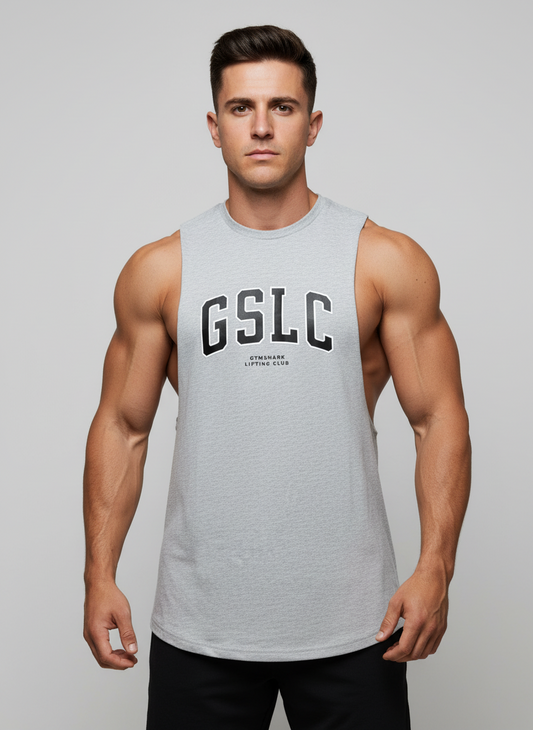 Camiseta de entrenamiento sin mangas Gymshark 🏋🏽 color gris claro y logo de letras en negro Talla L