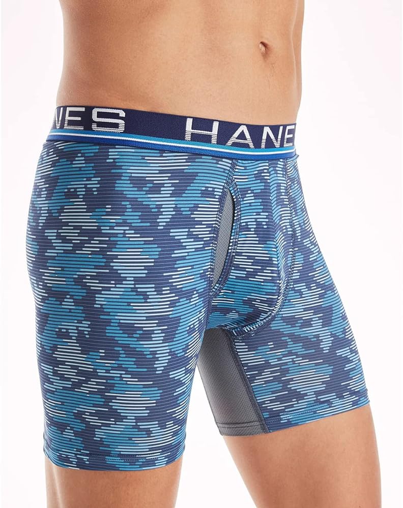 Paquete de 3 Calzoncillos tipo Boxer Hanes de Tela Performance X-Temp en color azul y rojo- Tela ligera en Talla L