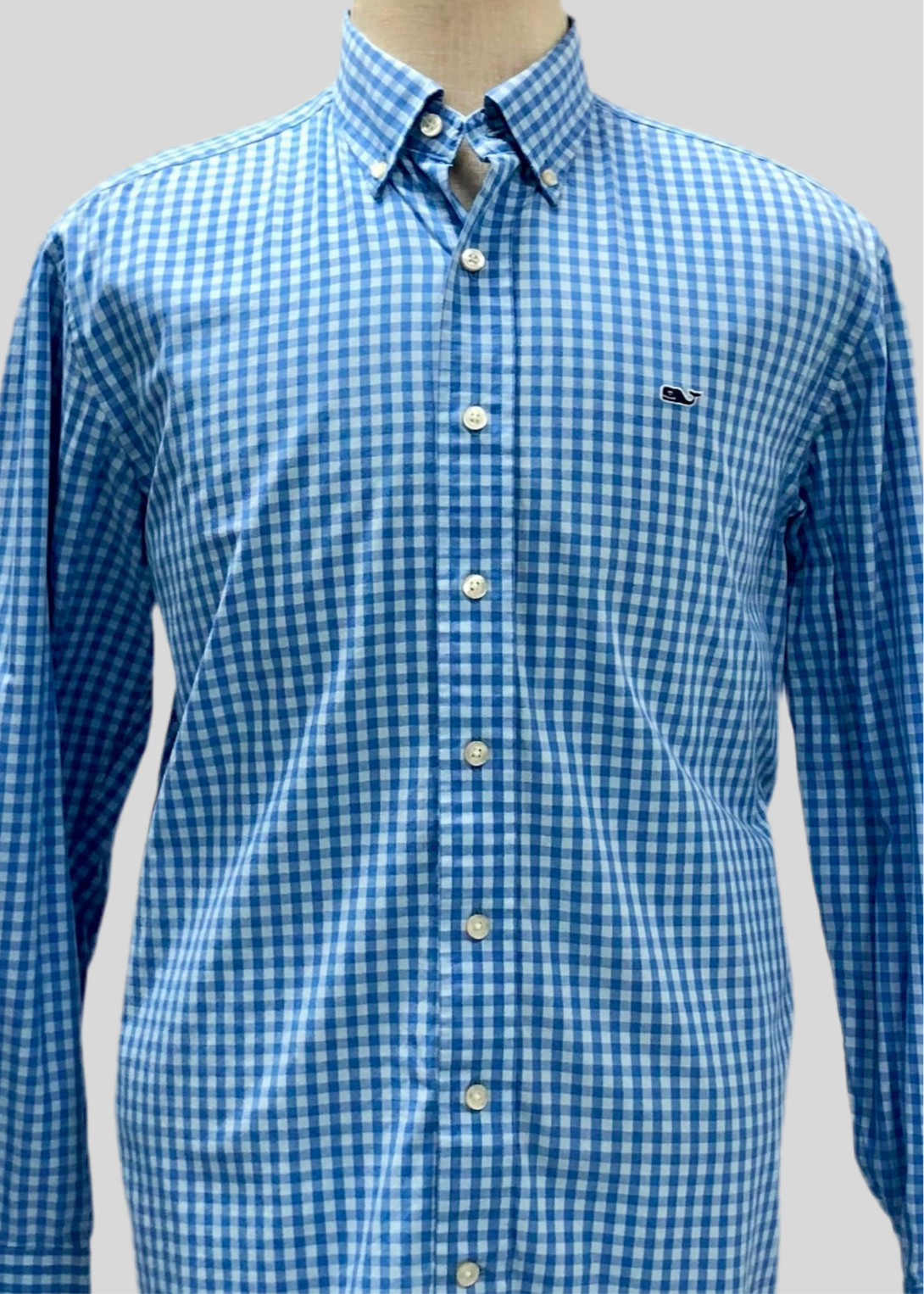 Camisa de botones Vineyard Vines 🐳 de cuadros gingham en color celeste y azul Talla M Entalle Regular