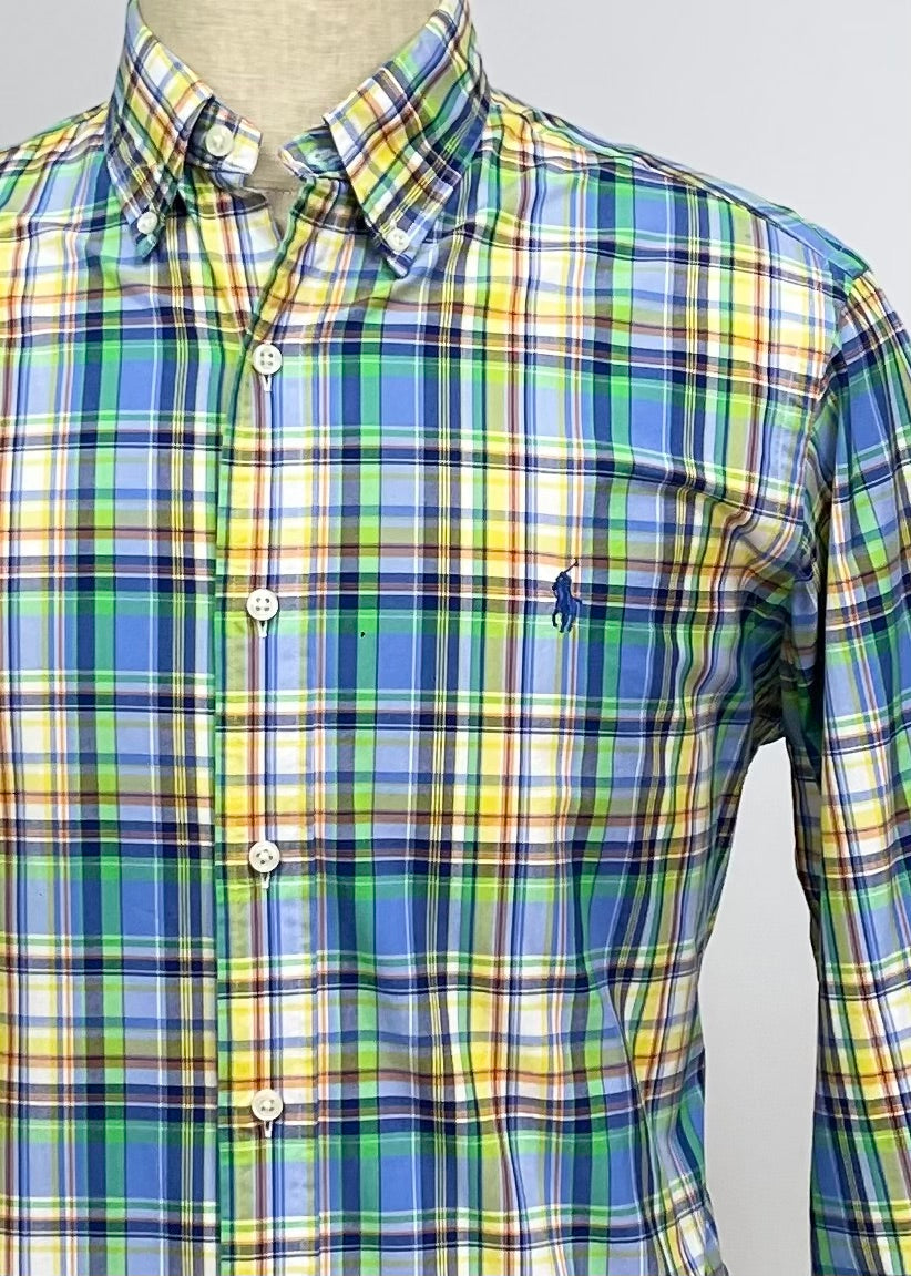 Camisa Polo Ralph Lauren 🏇🏼 Con patron de cuadros tartan en color amarillo, celeste y blanco Talla M Entalle Regular