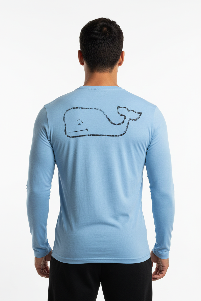 Camiseta cuello redondo Vineyard Vines 🐳 color celeste con Diseño de ballena Talla L