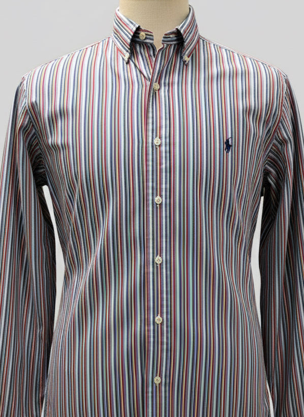 Camisa Polo Ralph Lauren 🏇🏼 de rayas en color rojo, azul y blanco Talla L Entalle Clásico