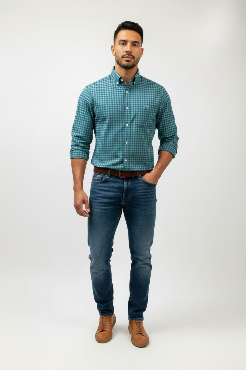 Camisa de botones Vineyard Vines 🐳 de cuadros en color verde y azul Talla S entalle clásico