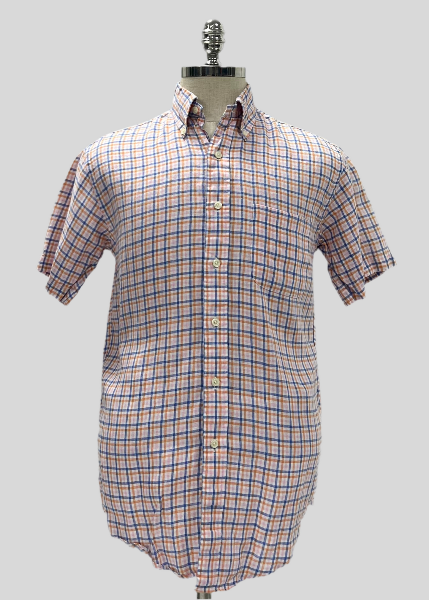 Camisa Brooks Brothers 🐑 De lino blanco de cuadros en color rosado, naranja y azul Talla M Entalle Regular
