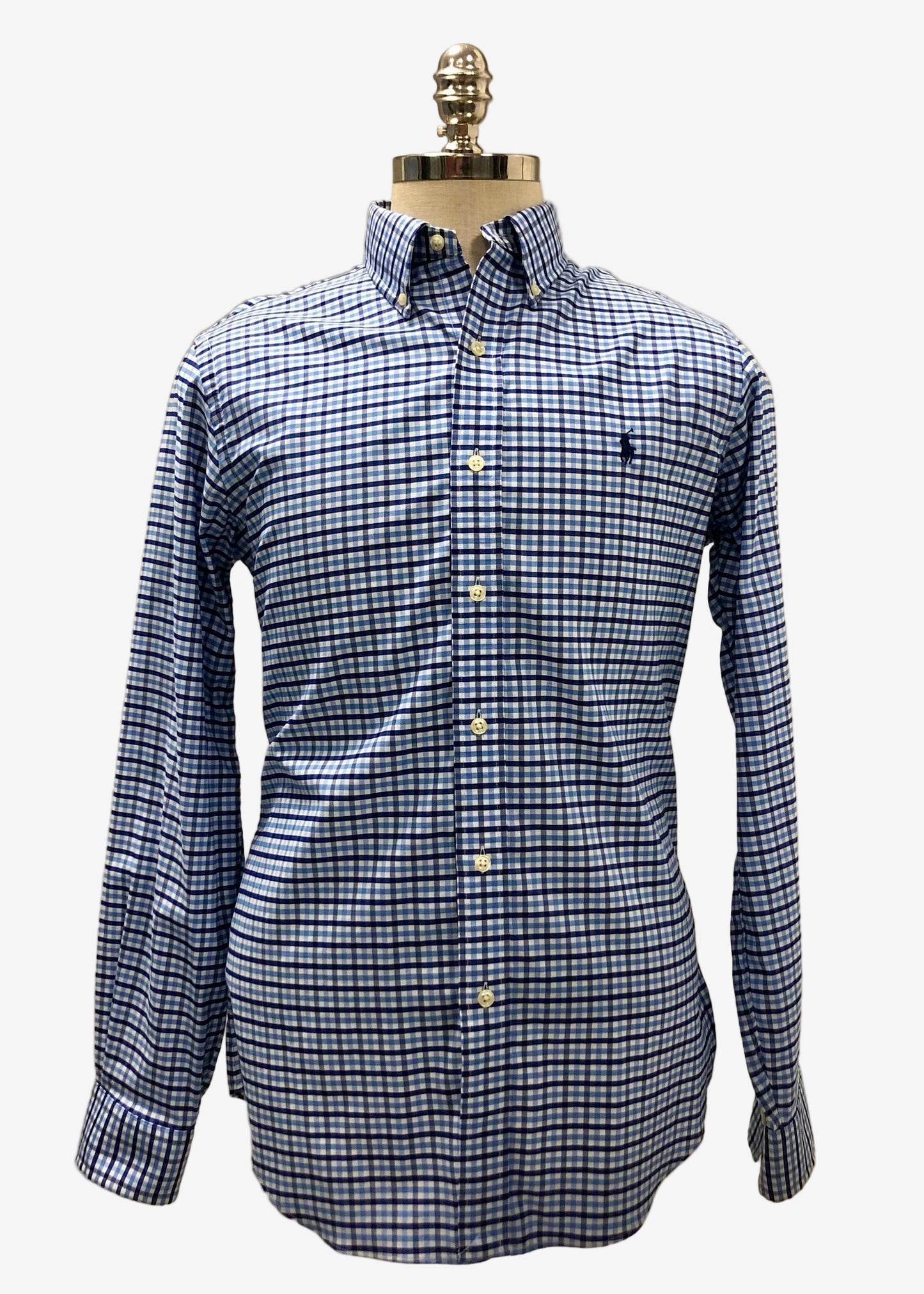 Camisa Polo Ralph Lauren 🏇🏼 Performance color blanco de cuadros azul y celeste Talla M Entalle Clásico