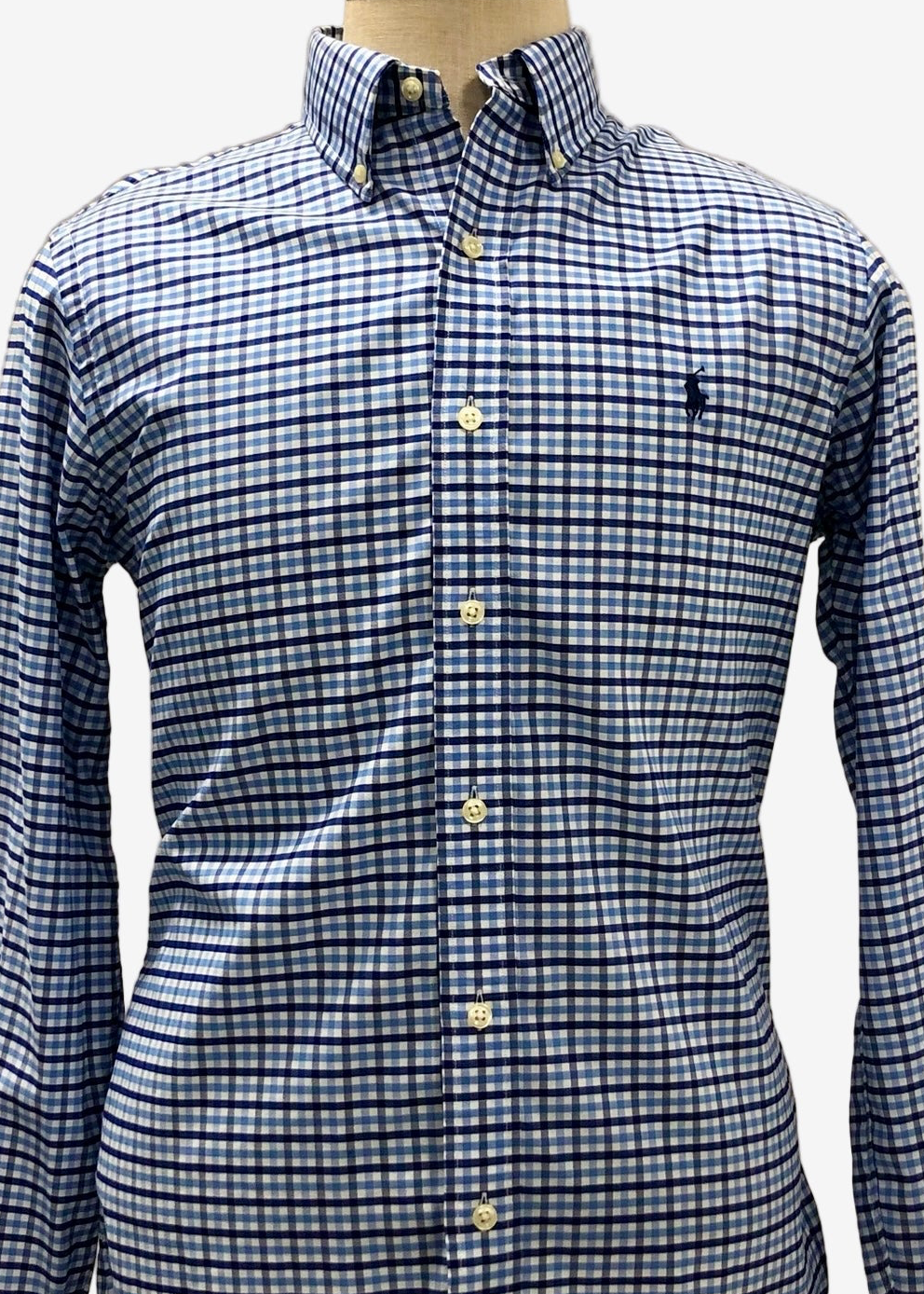 Camisa Polo Ralph Lauren 🏇🏼 Performance color blanco de cuadros azul y celeste Talla M Entalle Clásico
