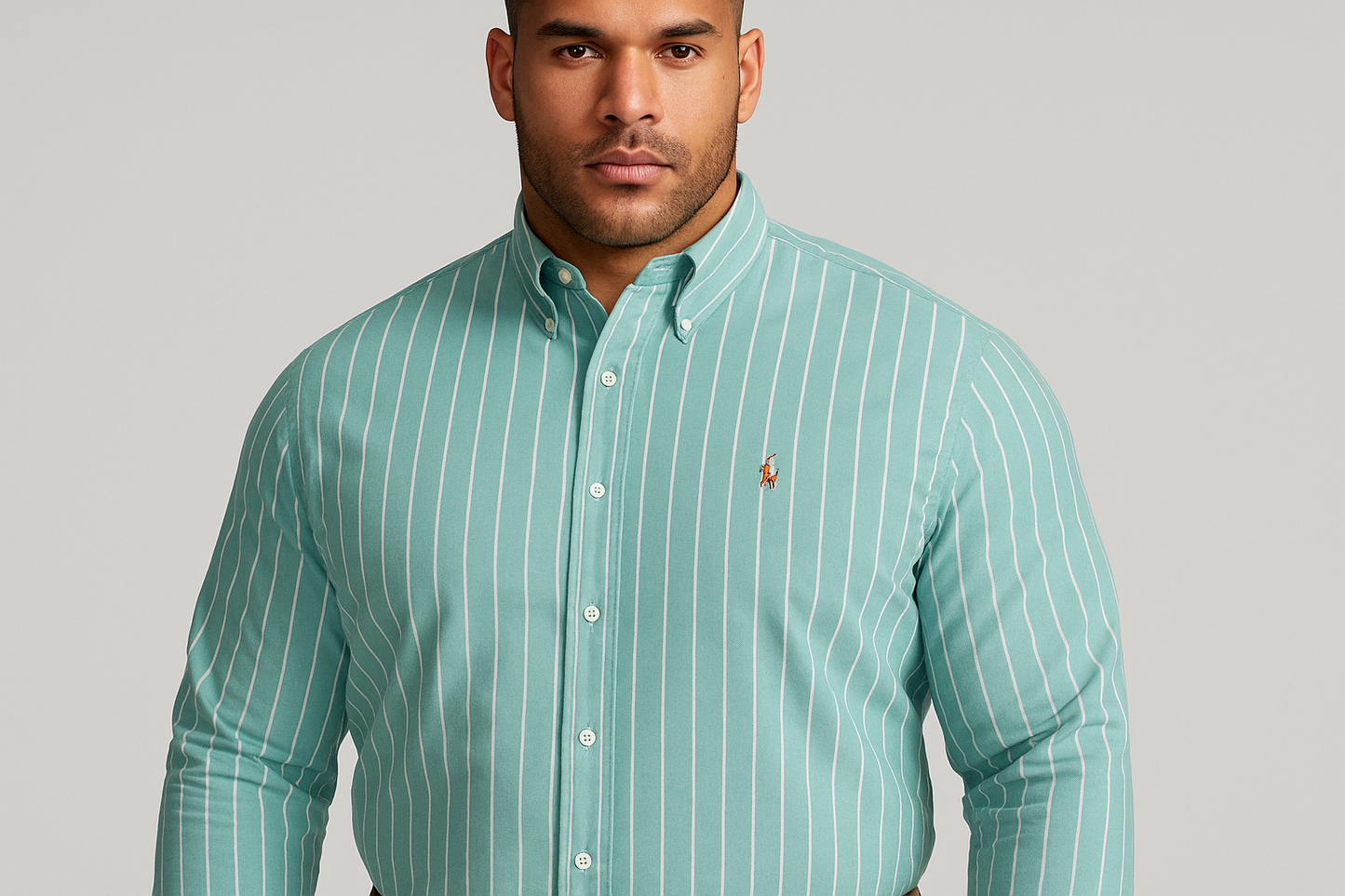 Camisa Polo Ralph Lauren 🏇🏼 Oxford color verde menta y patrón de rayas en blanco Talla XL Entalle Regular