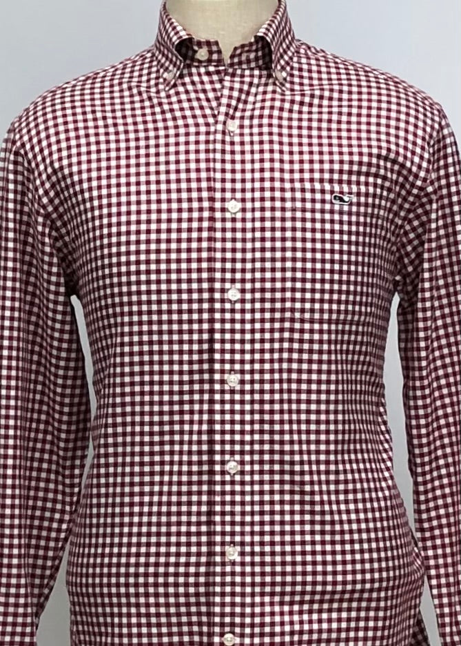 Camisa Vineyard Vines 🐳 con patron de cuadros gingham en color rojo oscuro y blanco Talla S Entalle Regular