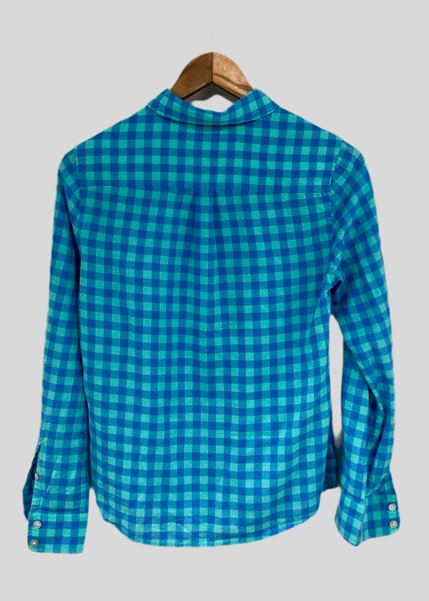 Camisa de mujer Vineyard Vines 🐳 con patrón de cuadros en azul y turquesa Talla S (4) Entalle Regular