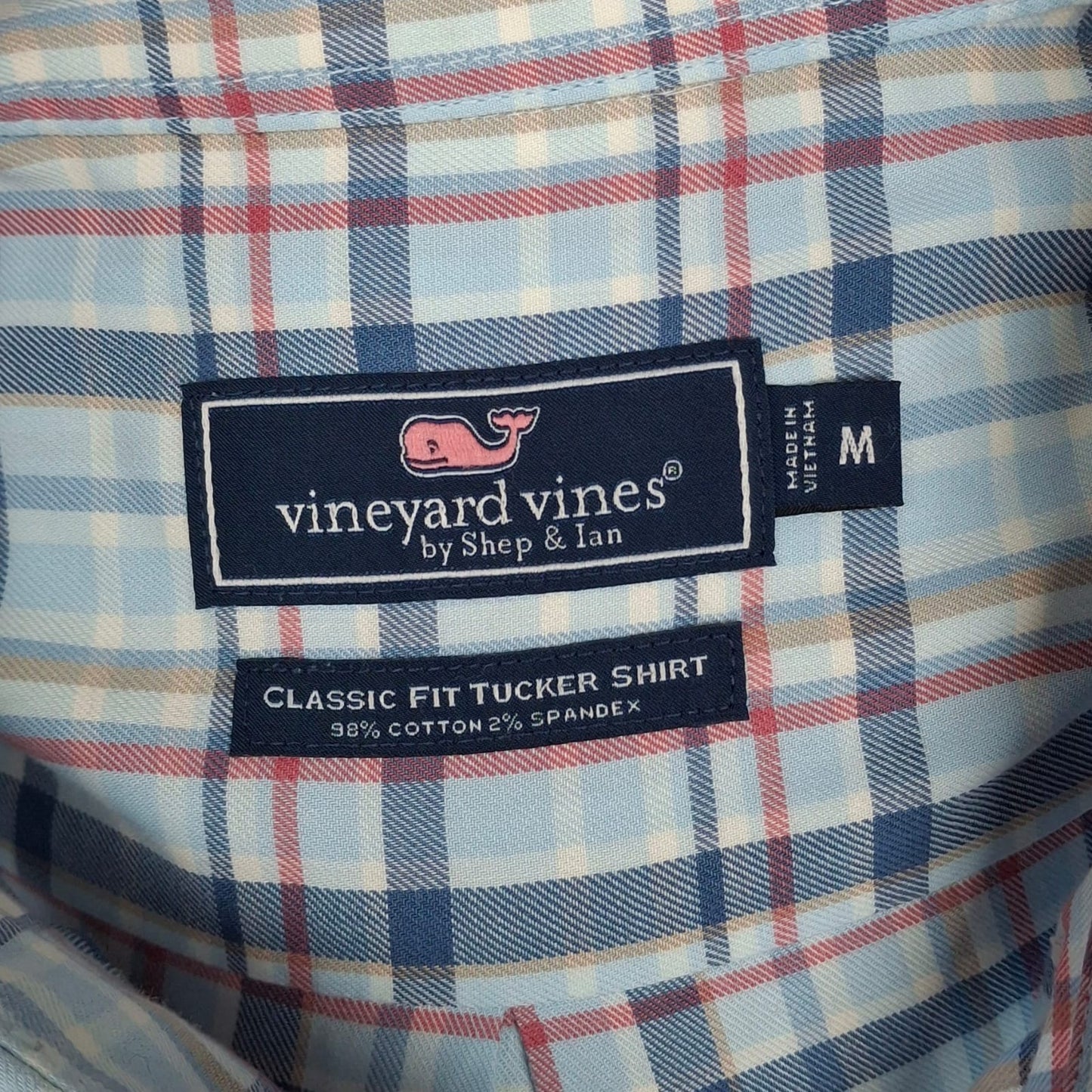 Camisa de botones Vineyard Vines 🐳 de cuadros en color naranja, azul, celeste, rojo y blanco Talla M Entalle Clásico