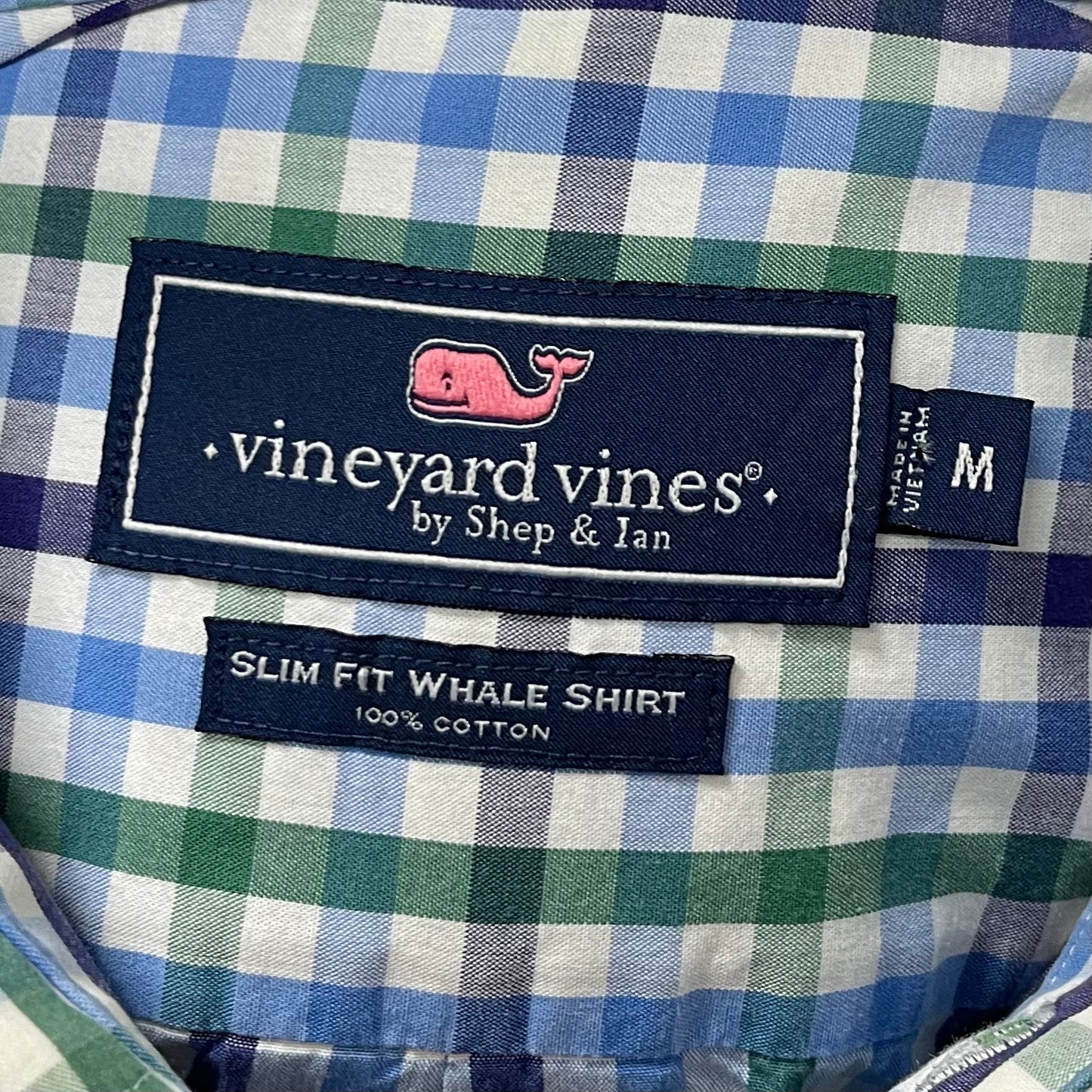 Camisa Vineyard Vines 🐳 color blanco de cuadros en color verde oscuro, azul y celeste Talla M Entalle Slim Fit