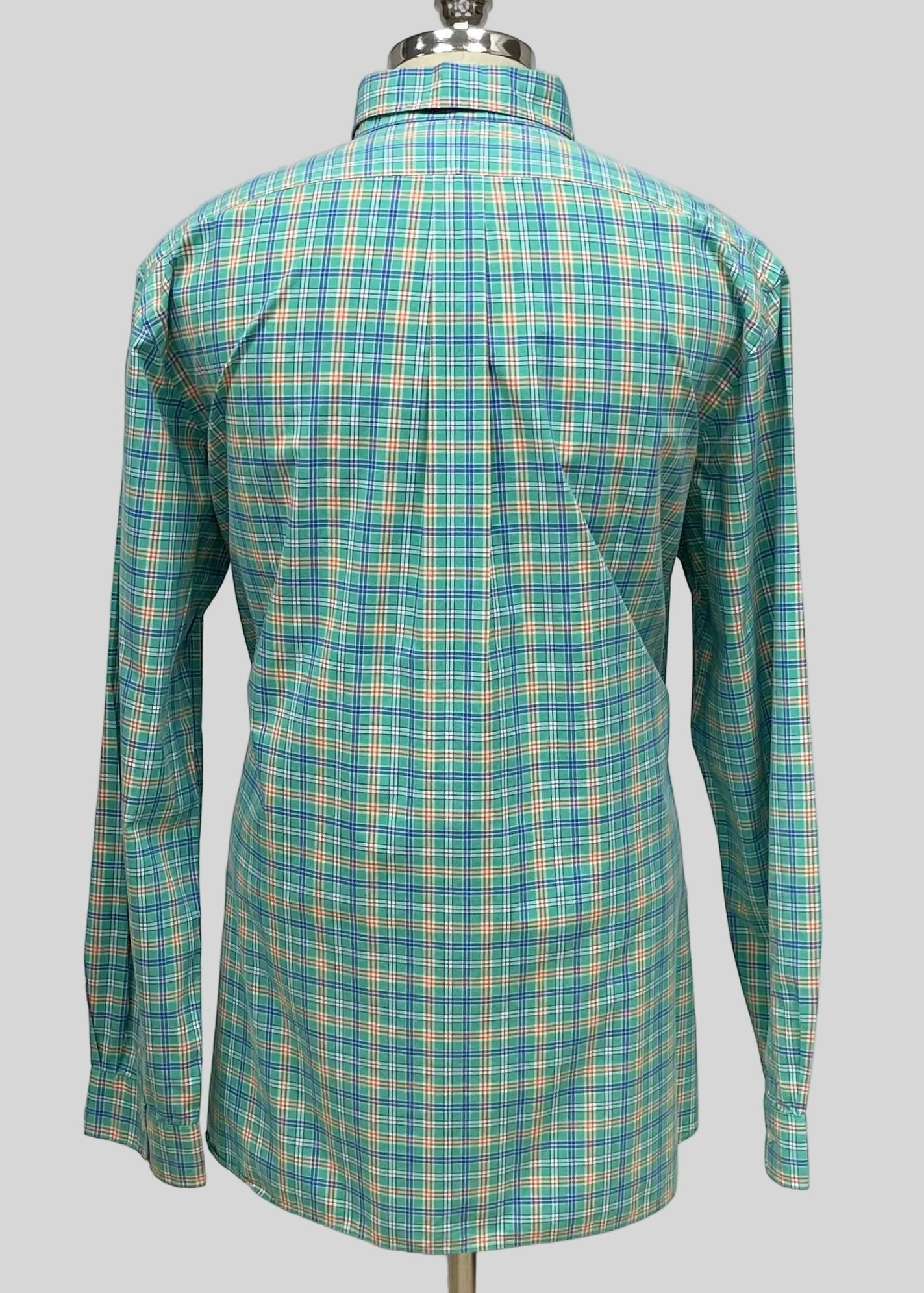 Camisa Polo Ralph Lauren 🏇🏼 color verde con cuadros naranja y azul Talla XL Entalle Regular