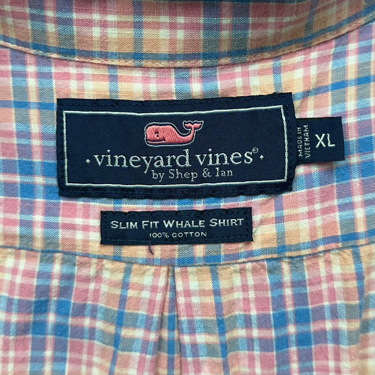 Camisa de botones Vineyard Vines 🐳 con patrón de cuadros en color rosado, celeste y blanco Talla XL Entalle Slim Fit