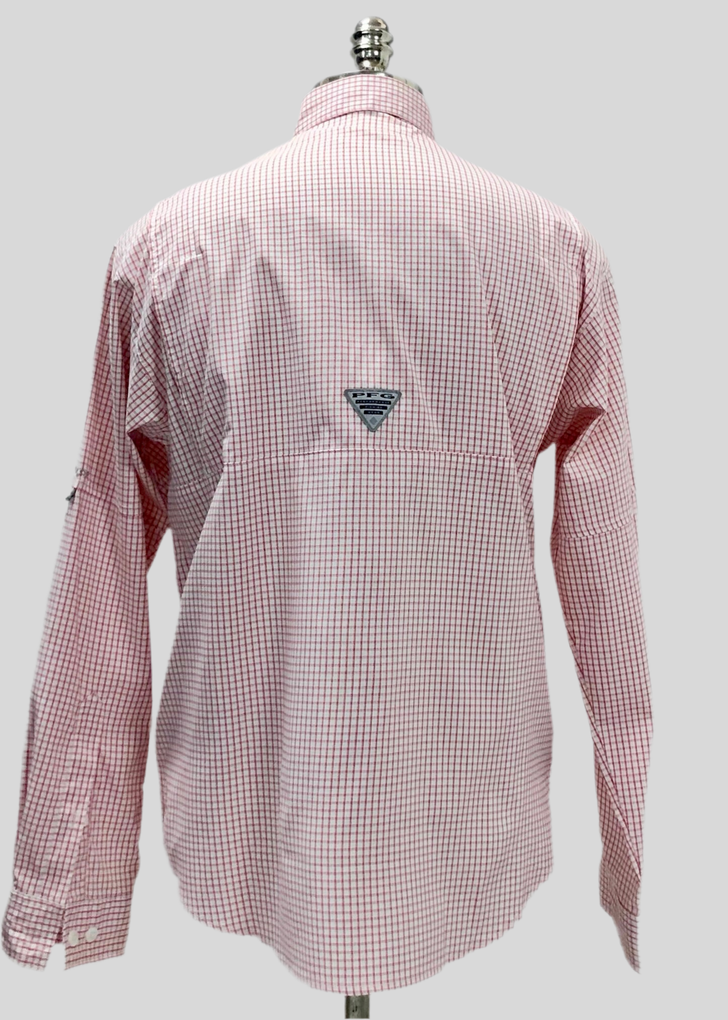Camisa Columbia 🔹 Super Tamiami Color blanco con patrón de cuadros en rojo Talla S