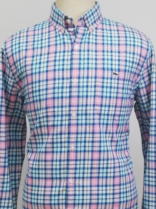 Camisa de botones Vineyard Vines 🐳 de cuadros en color rosado, azul y celeste Talla L Entalle Slim Fit (ver descripción)