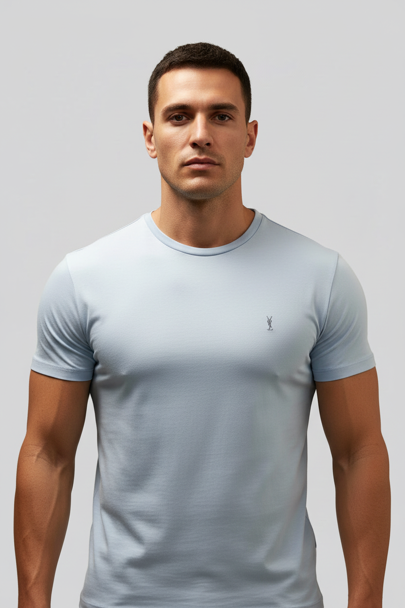 Camiseta cuello redondo AllSaints 🦌 color blanco y rayas en color celeste claro Talla M Entalle Regular