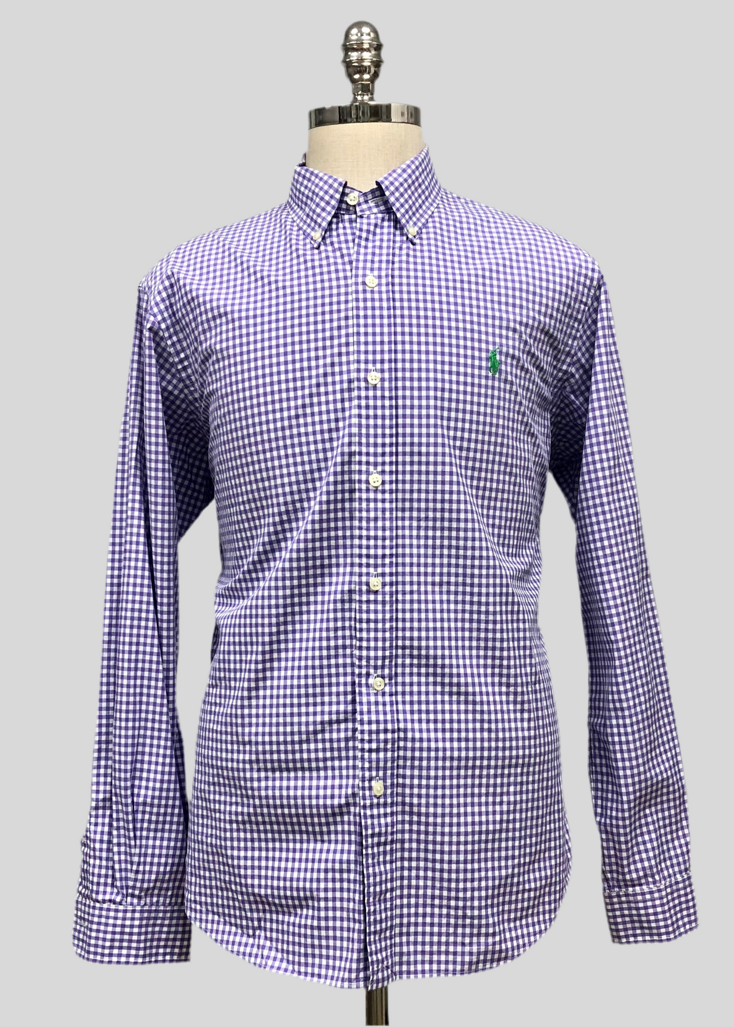 Camisa Polo Ralph Lauren 🏇🏼 con patron de cuadros gingham en color morado y blanco Talla XL Entalle Regular
