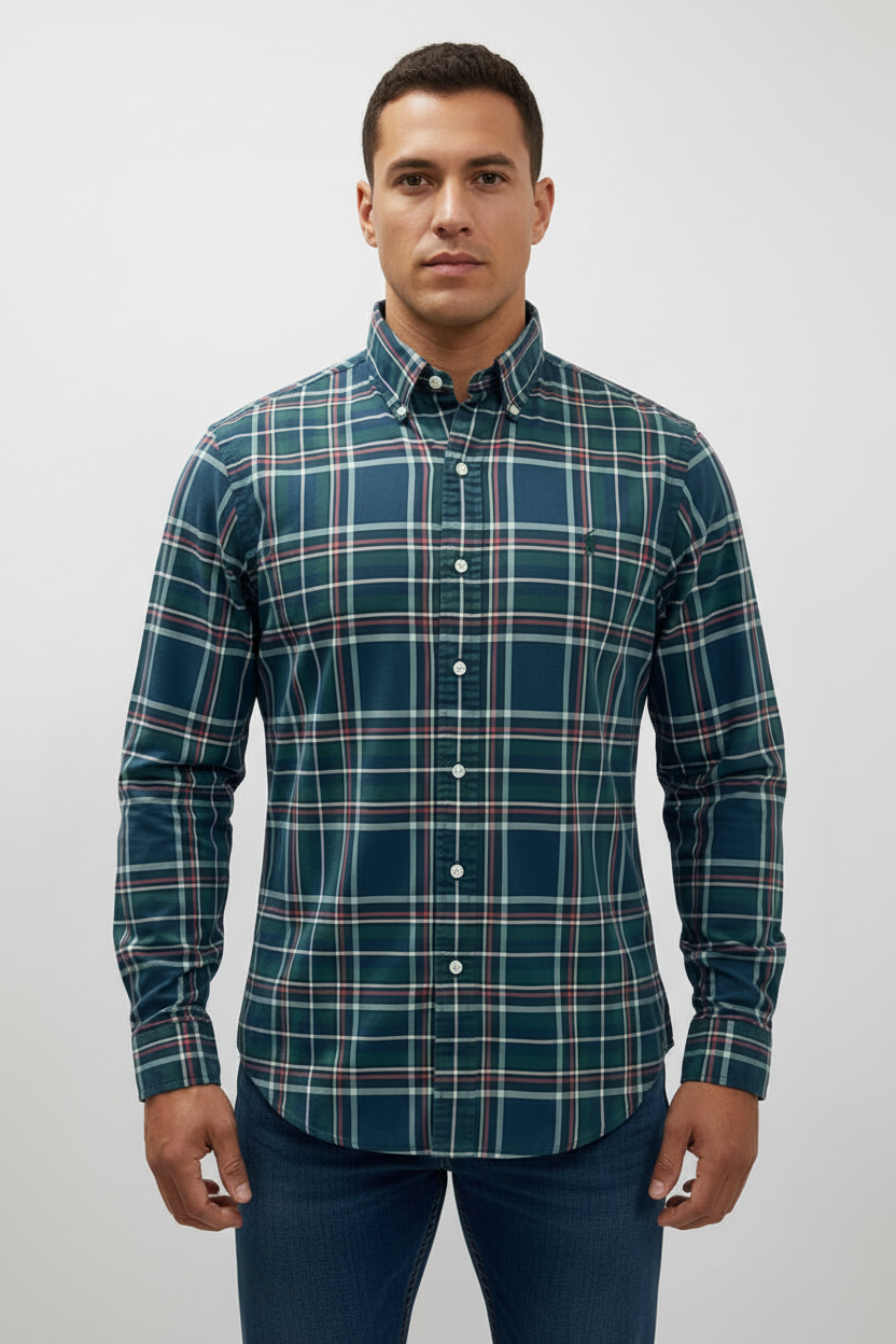 Camisa Polo Ralph Lauren 🏇🏼 de cuadros tartán en color verde oscuro, rojo y amarillo Talla L Entalle Regular